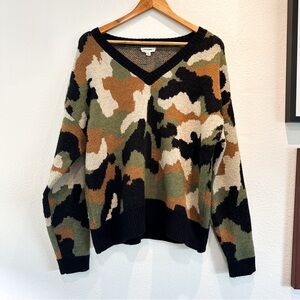 Cozy Camo V-Neck Sweater - Olive, Tan, Black